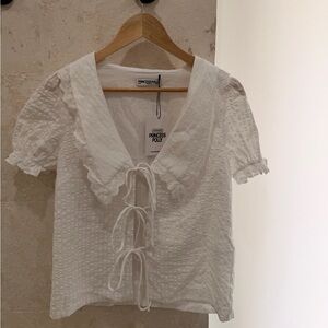 Princess Polly White Textured Tie-Front Top